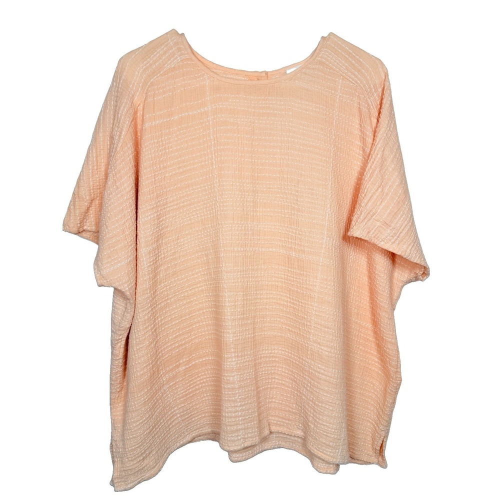 Pure Jill Gauze Textured Peach Cotton Tunic Top L Boho Coastal Lagenlook Casual